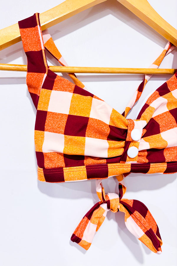 Haut de maillot de bain orange à carreaux seconde main - Autres- La Penderie du Paradis