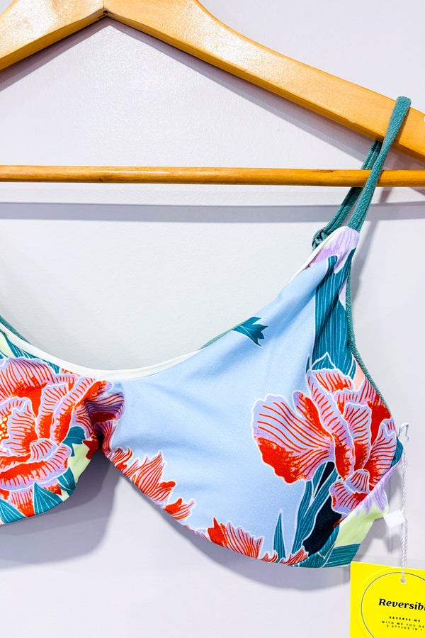 Haut de maillot de bain réversible vert côtelé / bleu fleuri* seconde main - Maaji- La Penderie du Paradis