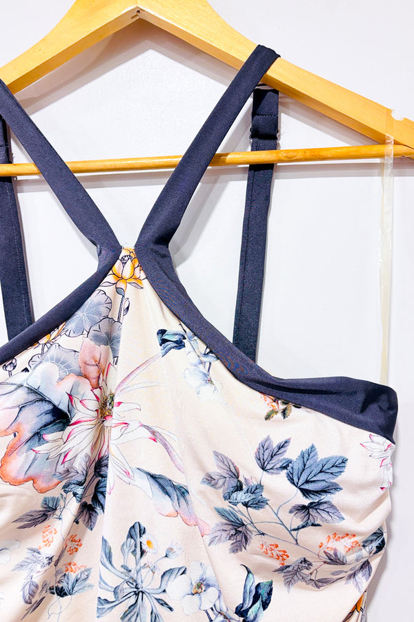 Haut de maillot de main camisole beige fleurie seconde main - Everyday Sunday- La Penderie du Paradis