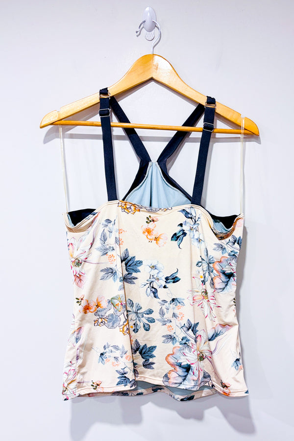 Haut de maillot de main camisole beige fleurie seconde main - Everyday Sunday- La Penderie du Paradis