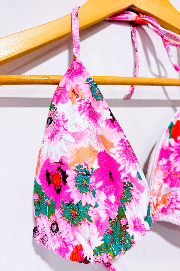 Haut de maillot de bain rose fleuri* seconde main - Ganni- La Penderie du Paradis
