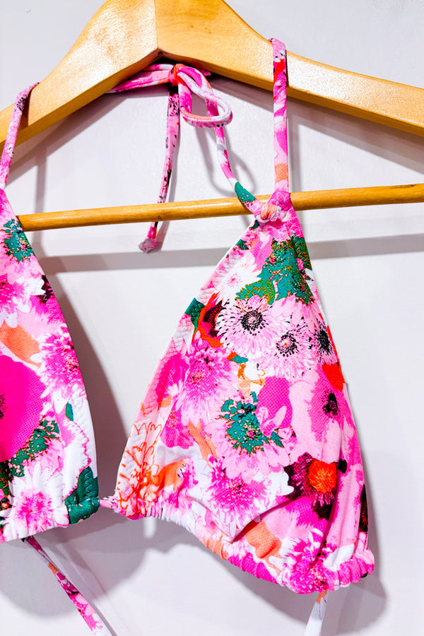 Haut de maillot de bain rose fleuri* seconde main - Ganni- La Penderie du Paradis