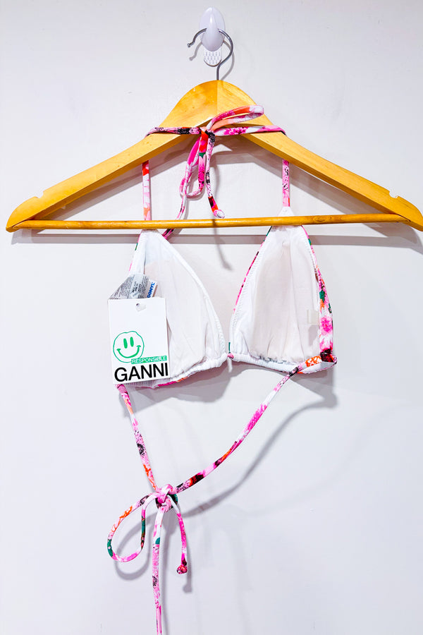 Haut de maillot de bain rose fleuri* seconde main - Ganni- La Penderie du Paradis