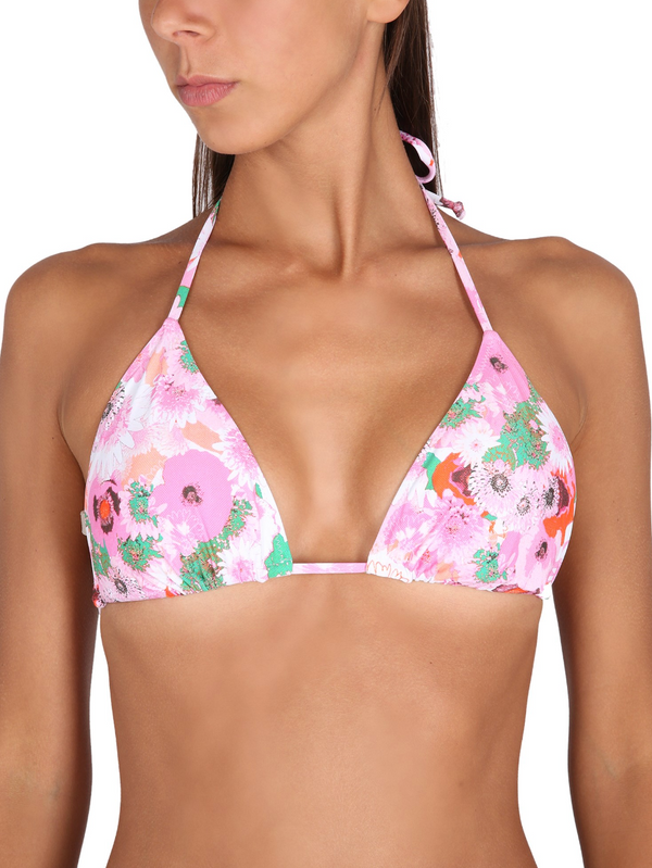 Haut de maillot de bain rose fleuri* seconde main - Ganni- La Penderie du Paradis