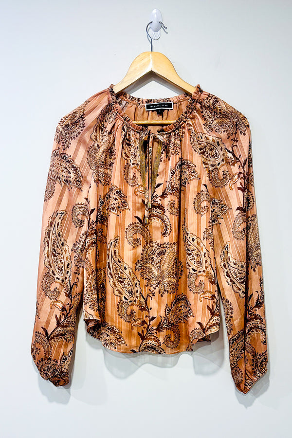 Blouse beige fleurie et scintillante (xs) -- La Penderie du Paradis ?