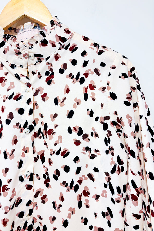 Blouse beige motif leopard avec manches bouffantes (m) -- La Penderie du Paradis ?