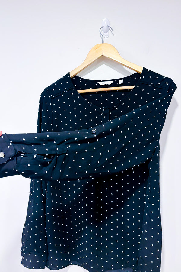 Blouse fluide noire Ă  pois (m)-Reitmans-La Penderie du Paradis đ