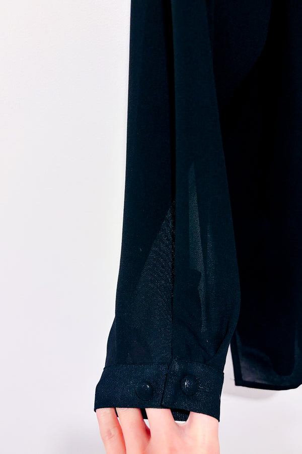 Blouse vintage noire transparente avec épaulettes (l)-Autres-La Penderie du Paradis 🕊