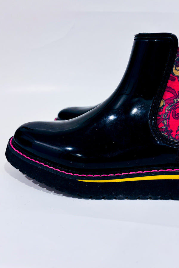 Bottes de pluies noires fleuries* seconde main - Cougar- La Penderie du Paradis