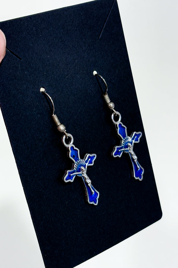Boucles d'oreilles croix bleue-Autres-La Penderie du Paradis ๐