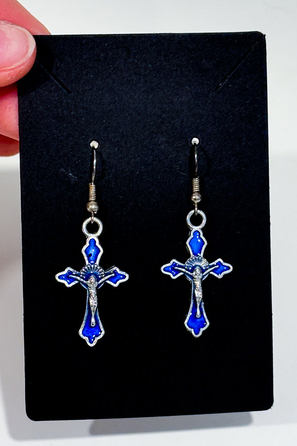 Boucles d'oreilles croix bleue-Autres-La Penderie du Paradis ๐