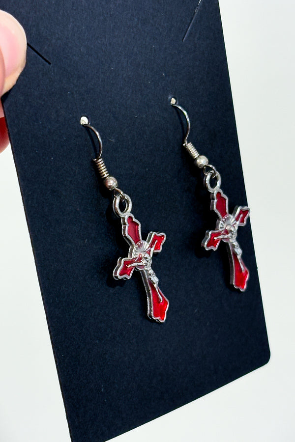 Boucles d'oreilles croix rouge-Autres-La Penderie du Paradis 🕊