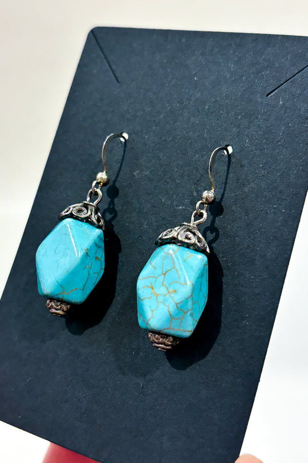 Boucles d'oreilles pendentif pierre turquoise seconde main Autres