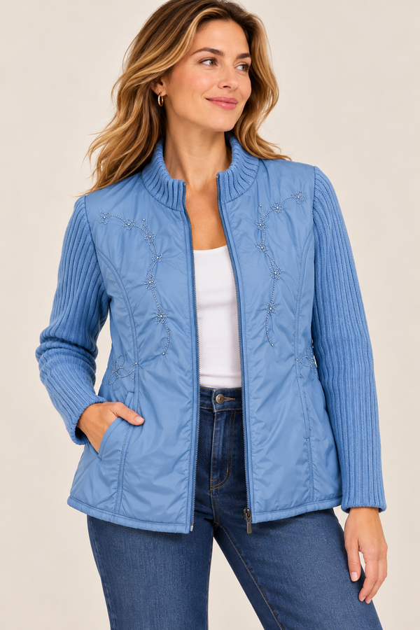Manteau léger bleu à manches en tricot seconde main - Magnifica- La Penderie du Paradis