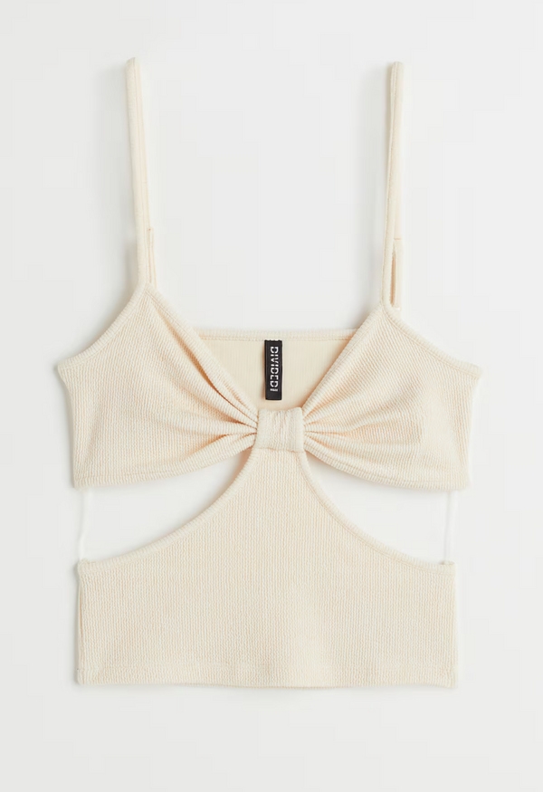 Camisole courte beige gaufrée (m)-H&M-La Penderie du Paradis 🕊