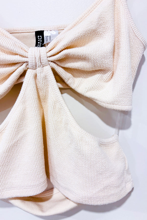 Camisole courte beige gaufrée (m)-H&M-La Penderie du Paradis 🕊
