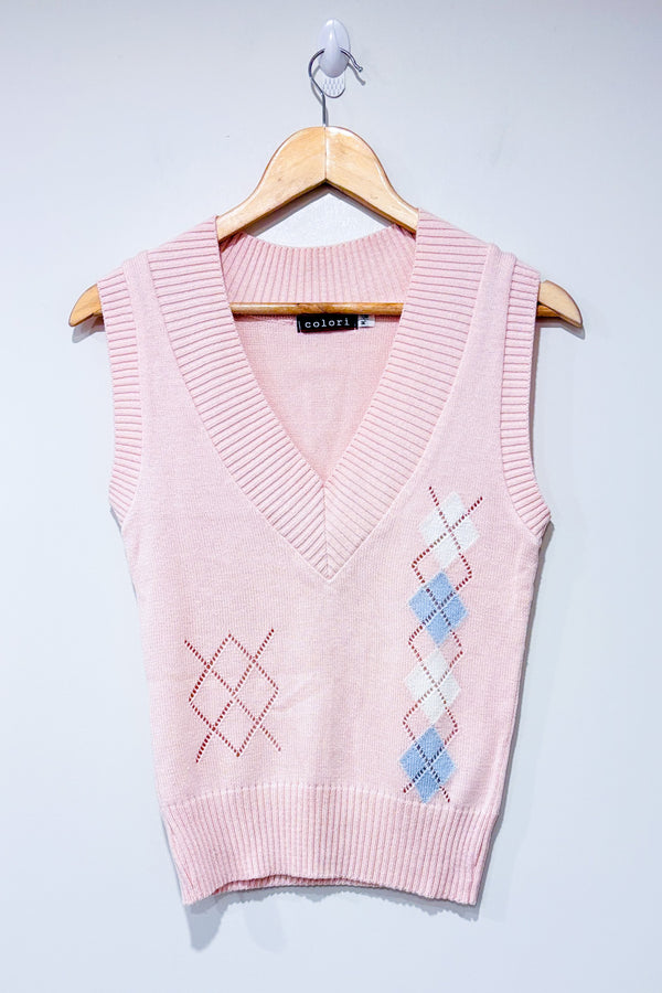 Débardeur rose et bleu en tricot (m)-Colori-La Penderie du Paradis 🕊