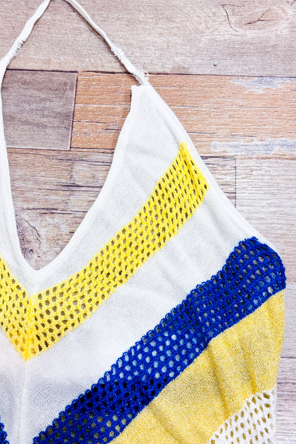 Camisole en maille bleue et jaune motif chevron (m)-DKNY-La Penderie du Paradis 🕊