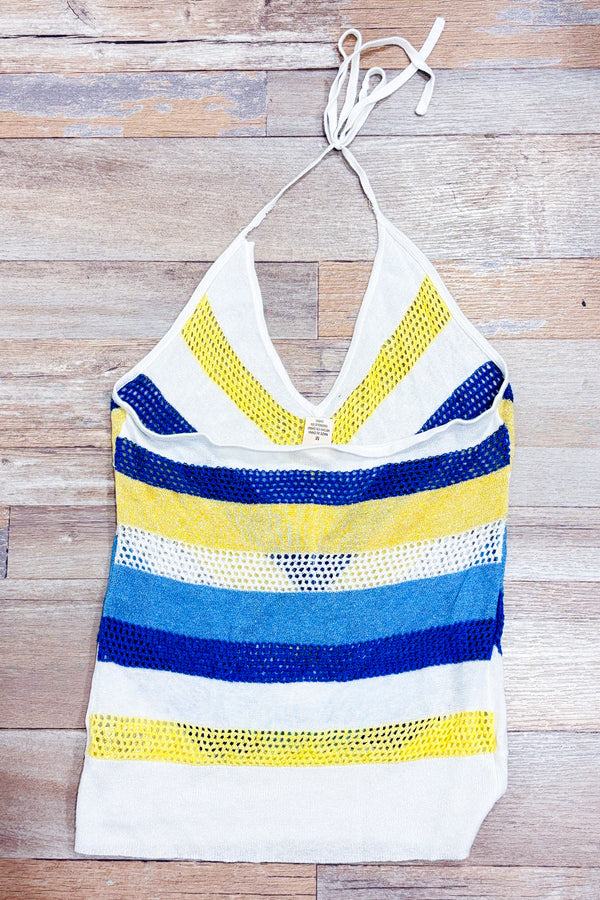 Camisole en maille bleue et jaune motif chevron (m)-DKNY-La Penderie du Paradis 🕊