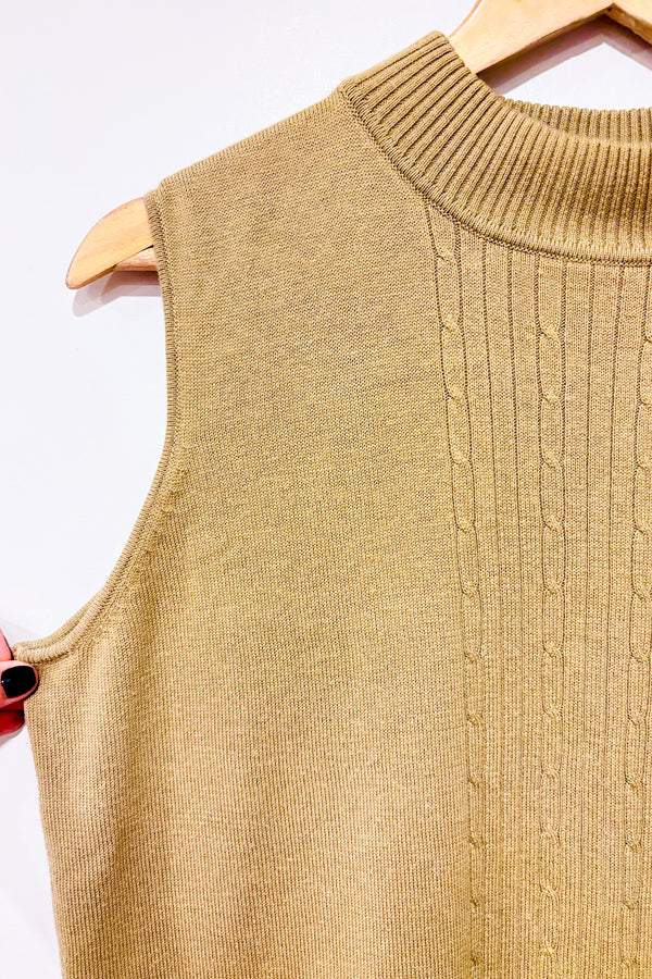 Débardeur vintage taupe en tricot à col haut (l)-Grenier-La Penderie du Paradis 🕊
