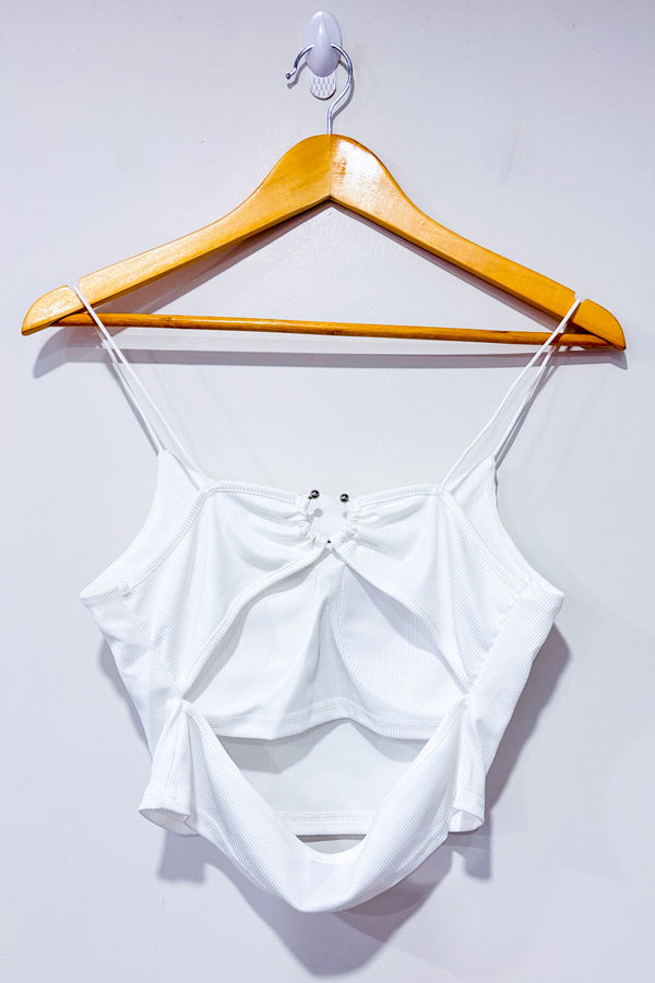 Camisole courte blanche côtelée rembourrée seconde main - SHEIN- La Penderie du Paradis