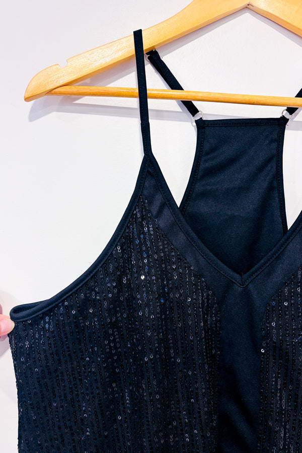 Camisole noire à paillettes seconde main - Lausie- La Penderie du Paradis