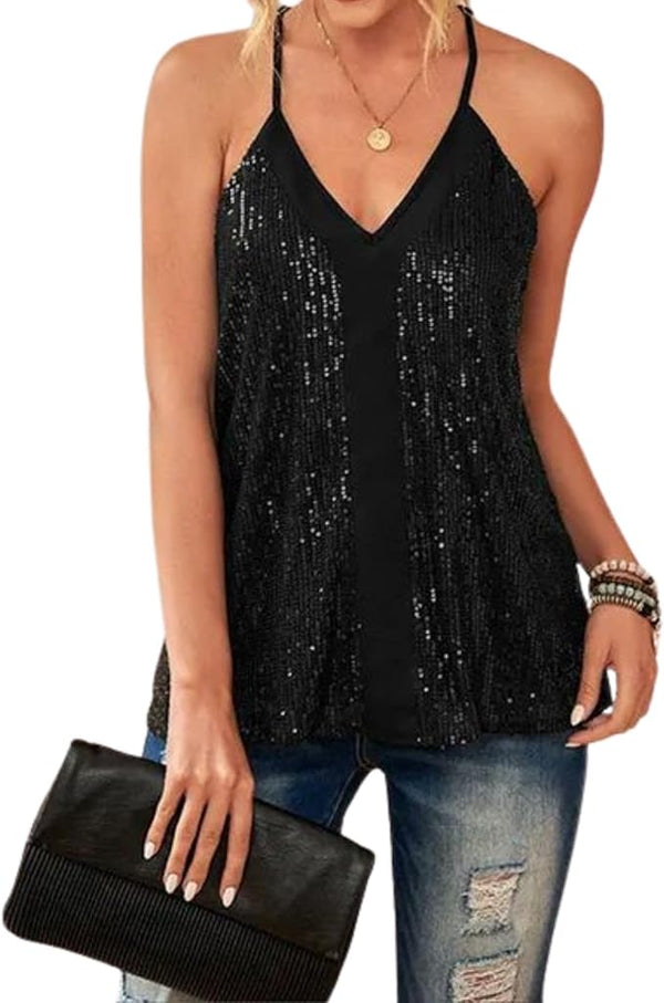 Camisole noire à paillettes seconde main - Lausie- La Penderie du Paradis