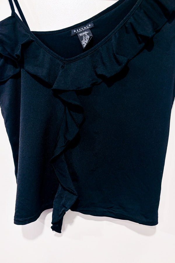 Camisole noire asymétrique à volant seconde main - Buffalo David Bitton- La Penderie du Paradis