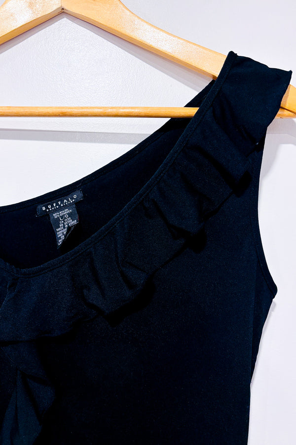 Camisole noire asymétrique à volant seconde main - Buffalo David Bitton- La Penderie du Paradis