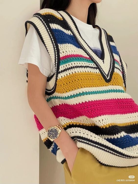 Débardeur oversized en tricot rayé multicolore col V* seconde main - Zara- La Penderie du Paradis