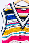 Débardeur oversized en tricot rayé multicolore col V* seconde main - Zara- La Penderie du Paradis