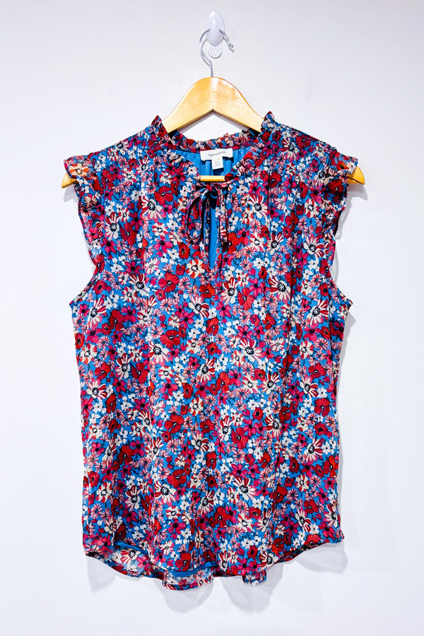 Blouse bleue et rouge fleurie* seconde main - Tamara H.- La Penderie du Paradis