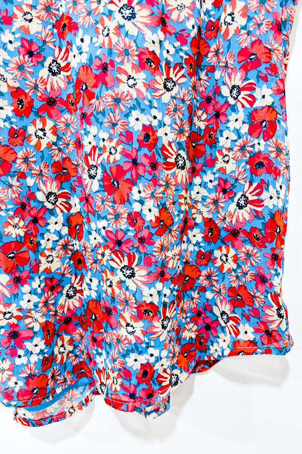 Blouse bleue et rouge fleurie* seconde main - Tamara H.- La Penderie du Paradis