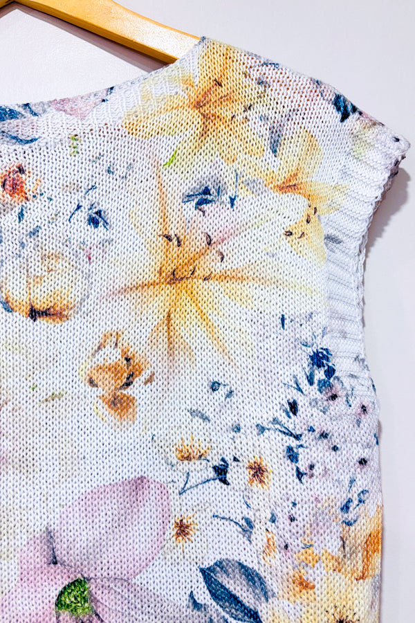 Haut en tricot blanc fleuri pastel* seconde main - Loggia de Tessitori- La Penderie du Paradis