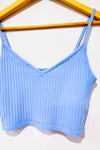 Camisole courte côtelée bleue seconde main - H&M- La Penderie du Paradis