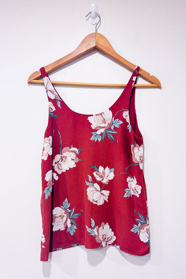 Camisole fluide vieux rose fleurie seconde main - Reitmans- La Penderie du Paradis