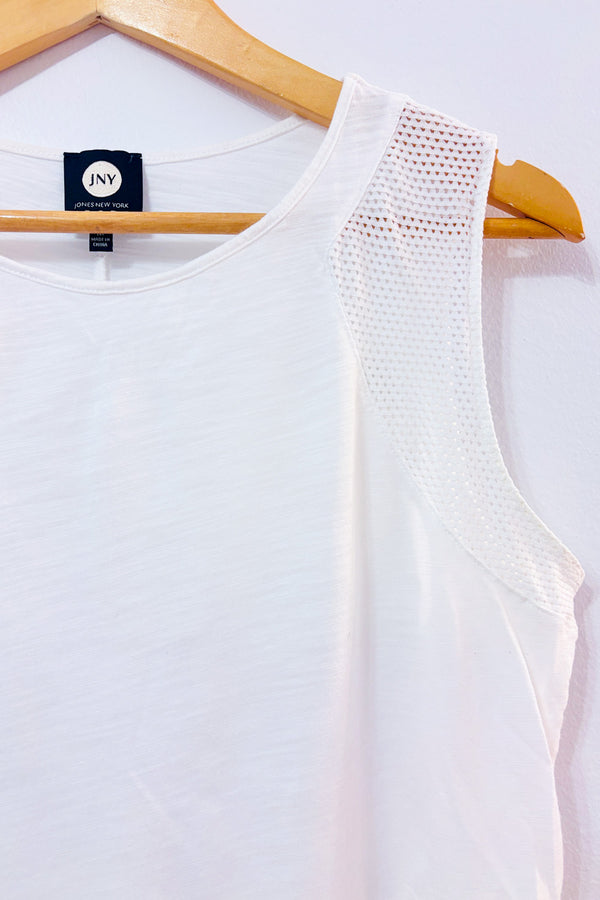 Camisole blanche avec empiècements en maille seconde main - Jones New York- La Penderie du Paradis