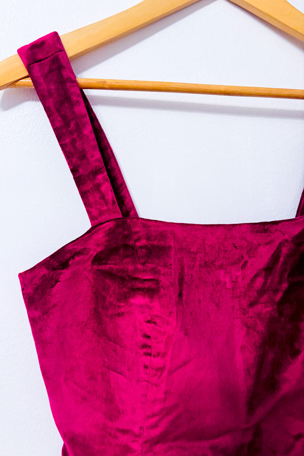 Camisole courte framboise en velours à encolure carrée* seconde main - Maeve- La Penderie du Paradis