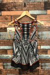 Camisole fluide noire et orange motifs géométriques (s) seconde main Dynamite