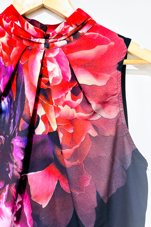 Camisole fluide noire et rose fleurie (m) - Melanie Lyne - La Penderie du Paradis ?