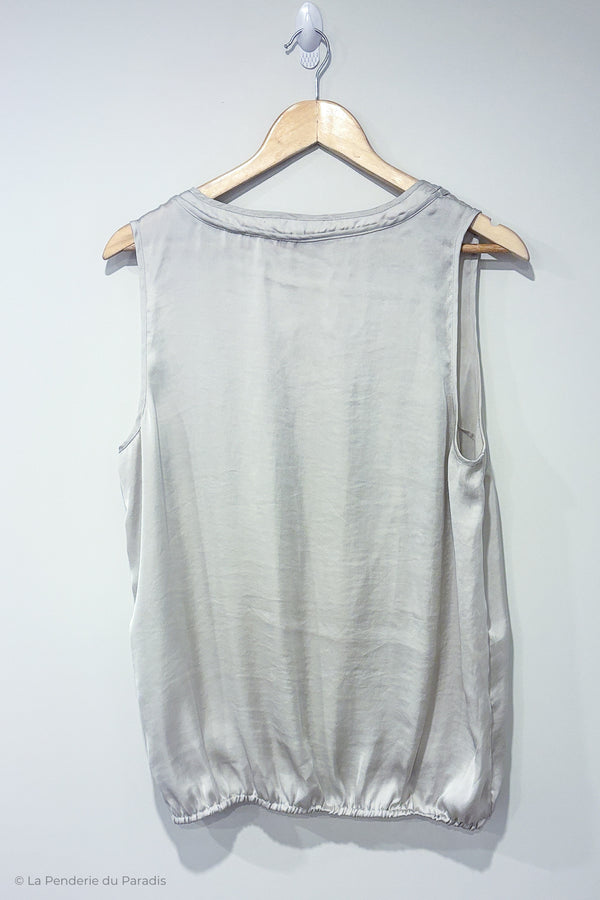 Camisole grise satinée avec volants à l'avant (l) seconde main RW&CO
