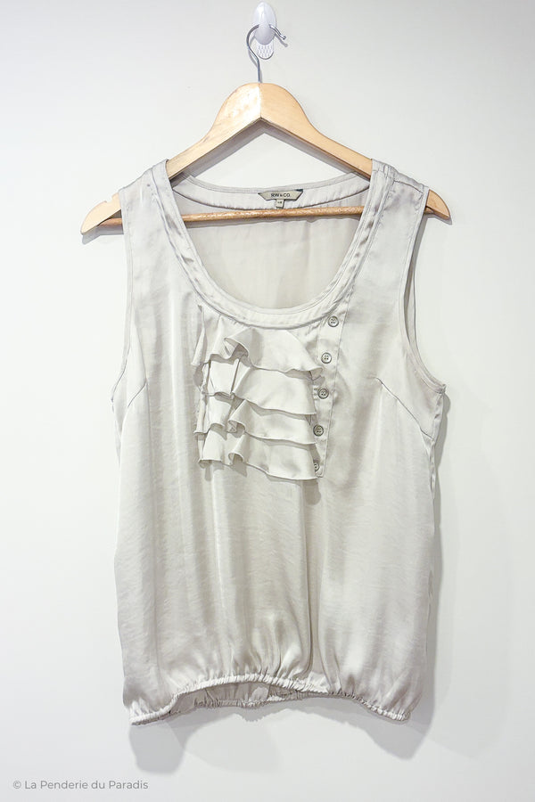 Camisole grise satinée avec volants à l'avant (l) seconde main RW&CO
