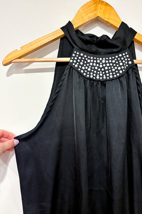 Camisole noire satinée haut licou avec diamants (m) seconde main Le Château