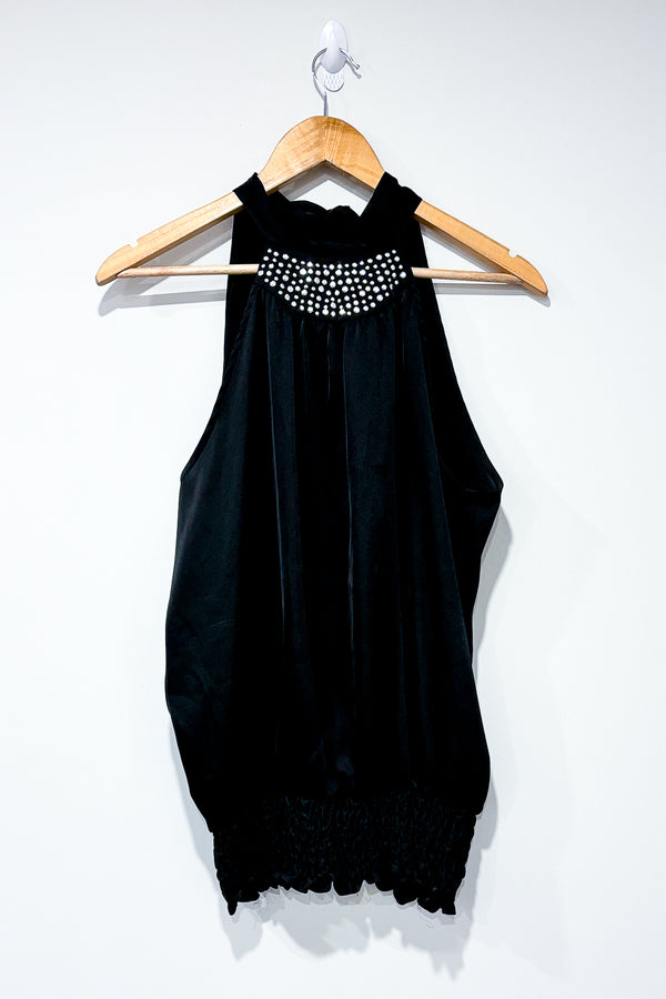 Camisole noire satinée haut licou avec diamants (m) seconde main Le Château