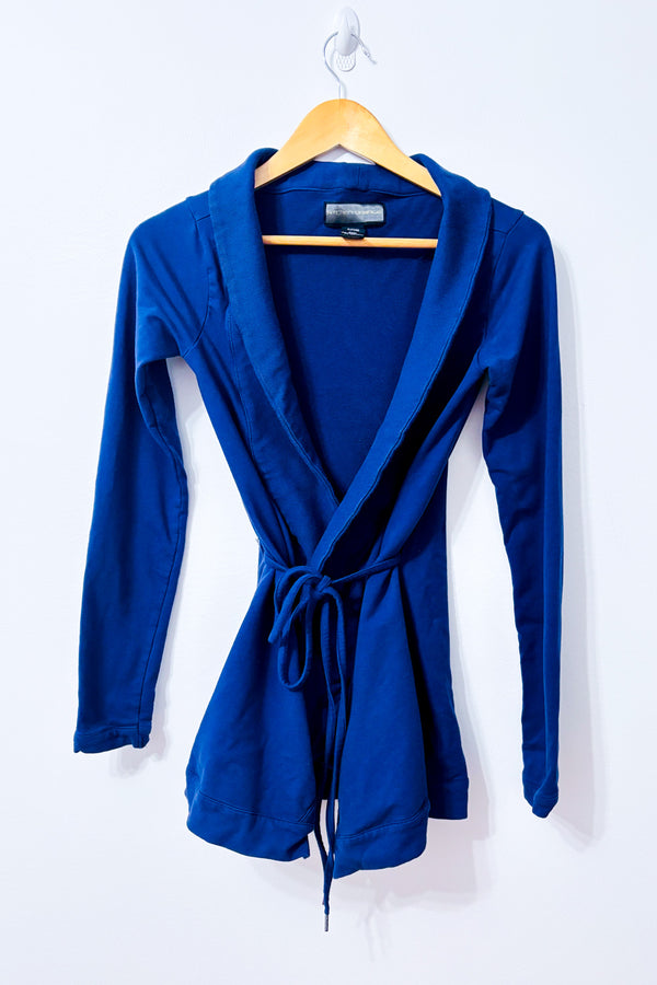 Cardigan bleu Kitchen Orange à col châle, manches longues et liens à nouer à la taille