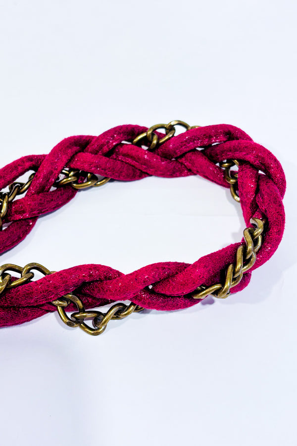 Ceinture tressée framboise avec chaines seconde main - Matt & Nat- La Penderie du Paradis