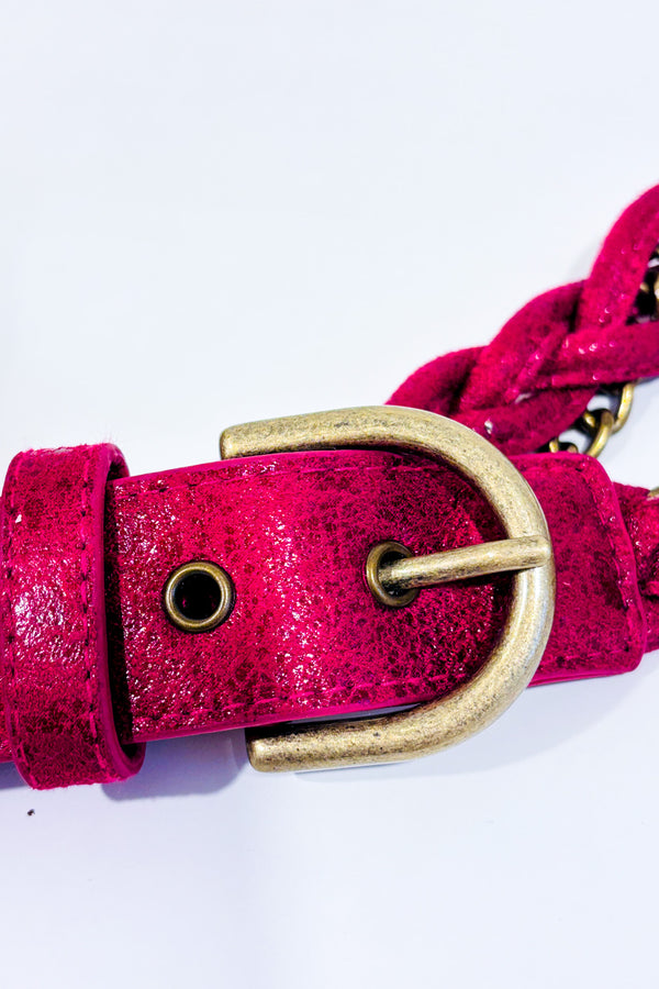 Ceinture tressée framboise avec chaines seconde main - Matt & Nat- La Penderie du Paradis