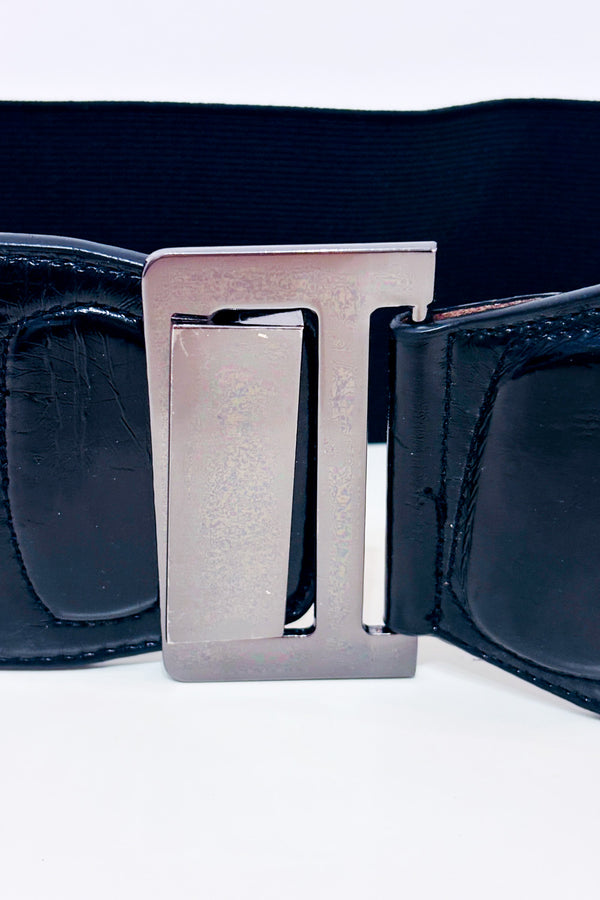 Ceinture élastique noire effet serpent avec boucle argent seconde main - Autres- La Penderie du Paradis