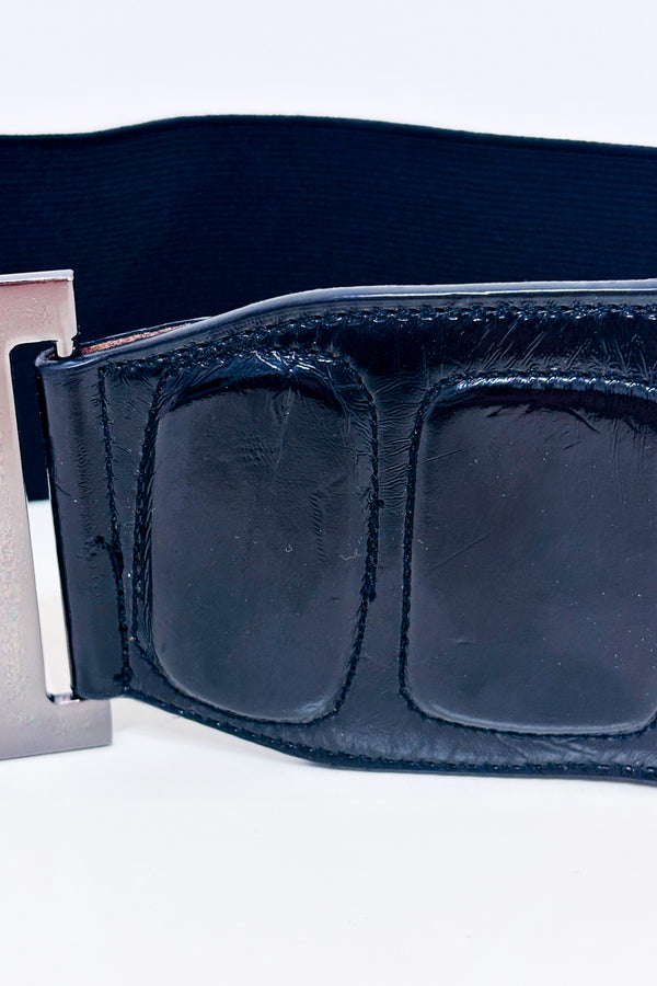 Ceinture élastique noire effet serpent avec boucle argent seconde main - Autres- La Penderie du Paradis
