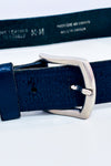 Ceinture noire fleurie texturée en cuir véritable seconde main - Grenier- La Penderie du Paradis